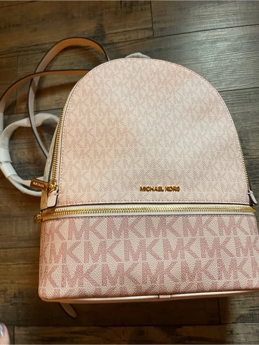 Michael Kors Blush Pink Logo Mini Backpack with Gold Hardware